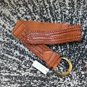 NWT Anthropologie Brown Woven Belt with Gold Buckle
